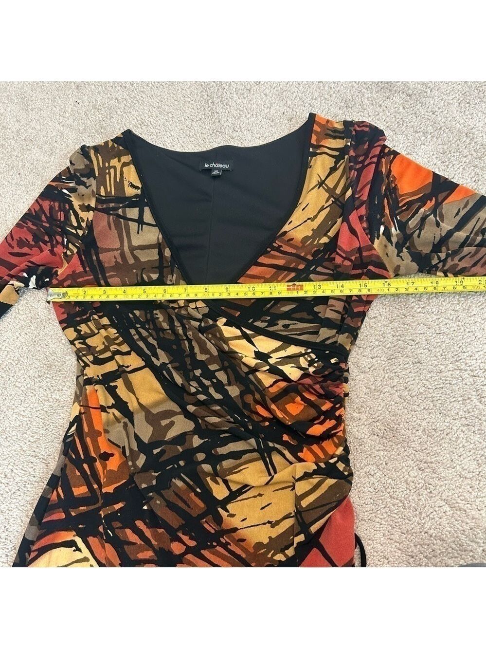Le Chateau multicoloured zigzag artsy print long sleeve V-neck faux wrap dress S - Picture 13 of 16
